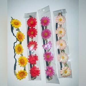 Floral Headbands with Yellow, Red, and Pink Flowers